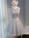 Fashion A-line Prom Dresses Grey Scoop Tulle Sleeveless Mini Length Lace Up