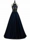 Sleeveless Floor Length Lace and Appliques Zipper Prom Dress with Navy Blue