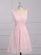 Dramatic Mini Length Lace Up Bridesmaid Dresses Baby Pink for Prom and Party and Wedding Party with Hand Made Flower