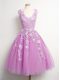 Lilac V-neck Neckline Appliques Wedding Party Dress Sleeveless Lace Up