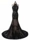 Cheap Black Backless Mother of Bride Dresses Lace and Appliques Sleeveless Brush Train