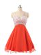 Popular Orange Red Backless Prom Dress Beading Sleeveless Mini Length