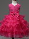 Organza Sleeveless Knee Length Kids Formal Wear and Lace and Ruffled Layers and Bowknot