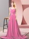 Modest Pink Sleeveless Brush Train Beading and Ruching Celebrity Evening Dresses