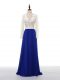 Blue And White Chiffon Zipper V-neck Long Sleeves Floor Length Mother of Bride Dresses Lace and Appliques