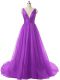 Free and Easy Eggplant Purple Organza Backless V-neck Sleeveless Prom Party Dress Ruching
