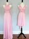 Fashionable Sleeveless Floor Length Ruching Lace Up Wedding Guest Dresses with Baby Pink
