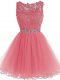 Romantic Pink Sleeveless Beading and Lace and Appliques and Ruffles Mini Length Dress for Prom