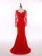 Scoop Long Sleeves Mother of the Bride Dress Floor Length Lace and Appliques Red Chiffon