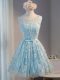 Simple Light Blue Scoop Lace Up Lace and Appliques Prom Dresses Sleeveless