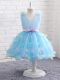 Super Knee Length Ball Gowns Sleeveless Baby Blue Flower Girl Dress Zipper