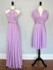 Lilac Empire Ruching Bridesmaid Dress Lace Up Chiffon Sleeveless Floor Length