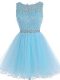 Lovely Baby Blue Scoop Zipper Beading and Lace and Appliques Prom Party Dress Sleeveless