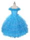 Off The Shoulder Sleeveless Organza Party Dress for Girls Ruffles and Ruffled Layers Lace Up