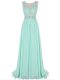 Beading and Lace and Appliques Evening Dress Apple Green Backless Sleeveless Brush Train