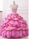 Rose Pink Ball Gowns Sweetheart Sleeveless Organza and Taffeta Floor Length Lace Up Beading and Ruffles and Pick Ups Sweet 16 Quinceanera Dress