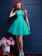 Popular Sleeveless Knee Length Beading and Lace Lace Up Dama Dress for Quinceanera with Turquoise
