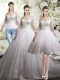 Tulle Off The Shoulder 3 4 Length Sleeve Chapel Train Zipper Lace Wedding Dress in White