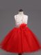 Sleeveless Organza Knee Length Zipper Custom Made in Red with Appliques and Hand Made Flower