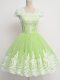 Knee Length Zipper Wedding Party Dress Yellow Green for Prom and Party and Wedding Party with Lace