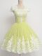 Cheap Yellow Green A-line Tulle Square Cap Sleeves Lace Knee Length Zipper Wedding Party Dress
