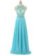 Aqua Blue Evening Dress Prom and Sweet 16 and Beach with Beading Scoop Sleeveless Zipper