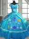 Floor Length Ball Gowns Short Sleeves Teal 15th Birthday Dress Lace Up