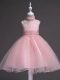 Tulle Scoop Sleeveless Zipper Beading and Appliques Kids Pageant Dress in Baby Pink