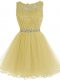 Sleeveless Mini Length Beading and Lace and Appliques Zipper Prom Dress with Light Yellow