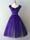 Clearance Purple Lace Up V-neck Ruching Dama Dress Chiffon Cap Sleeves