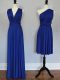 One Shoulder Sleeveless Dama Dress for Quinceanera Floor Length Ruching Royal Blue Chiffon
