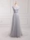 Grey Empire Scoop Sleeveless Tulle and Lace Brush Train Zipper Beading and Lace Wedding Guest Dresses