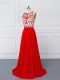 Chiffon Sleeveless Prom Gown Sweep Train and Beading