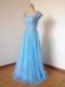 Unique Square Cap Sleeves Wedding Party Dress Floor Length Beading Baby Blue Tulle