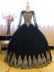 Best Navy Blue Long Sleeves Organza Lace Up Sweet 16 Dress for Sweet 16 and Quinceanera