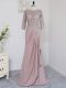 Pink Elastic Woven Satin Zipper Scoop Half Sleeves Mother of Groom Dress Brush Train Beading and Lace and Appliques