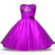 Vintage Knee Length Zipper Flower Girl Dress Purple for Military Ball and Sweet 16 and Quinceanera with Belt and Hand Made Flower