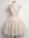 Champagne Scalloped Neckline Lace Damas Dress Cap Sleeves Lace Up