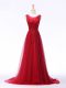 Glorious Red Formal Evening Gowns Scoop Sleeveless Brush Train Lace Up
