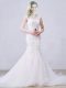 Luxury White Wedding Gown Scoop Sleeveless Brush Train Lace Up