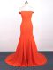 Orange Red Chiffon Side Zipper Formal Evening Gowns Sleeveless Watteau Train Lace and Appliques