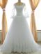 Beauteous Sleeveless Tulle Brush Train Zipper Wedding Gowns in White with Lace and Appliques