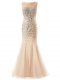 Best Selling Champagne Tulle Zipper Prom Gown Sleeveless Floor Length Beading