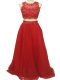 Admirable Scoop Sleeveless Sweep Train Zipper Prom Dress Red Tulle