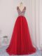 Custom Design Backless Red Carpet Prom Dress Red for Prom and Party and Military Ball with Beading Brush Train