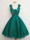 Deluxe Dark Green Lace Lace Up Straps Sleeveless Knee Length Bridesmaids Dress Lace