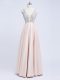 Empire Prom Dresses Champagne V-neck Elastic Woven Satin Sleeveless Floor Length Backless
