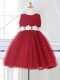 Wine Red Zipper Scoop Appliques Flower Girl Dresses for Less Tulle Sleeveless