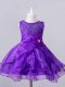 Trendy Ball Gowns Kids Pageant Dress Purple Scoop Organza Sleeveless Knee Length Zipper