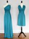 Teal Sleeveless Chiffon Lace Up Dama Dress for Prom and Party